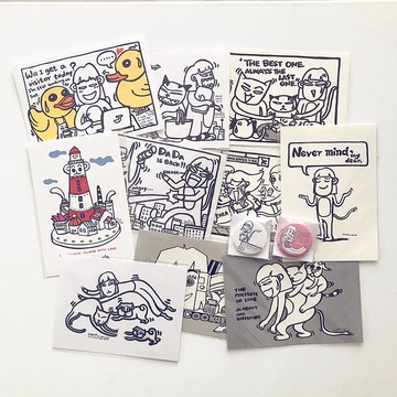 愛倫猴插畫精選系列組 明信片和胸章 12入 | MonkeyCookie