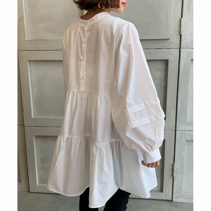 Moment T Cブロード前後2wayボリュームスリーブティアードチュニック Women トップス シャツ ブラウス 通販 Lineポイント最大get Lineショッピング