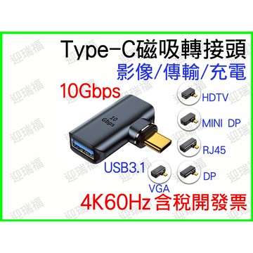 Type-c typec 磁吸 側彎 轉接頭 mini dp dp vga usb 3.1 傳輸 4K 10gbps