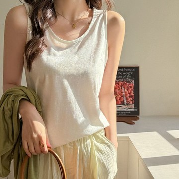 小吊帶背心女  大碼寬鬆慵懶風  春夏季新款內搭  遮肉外穿百搭棉麻上衣 WH