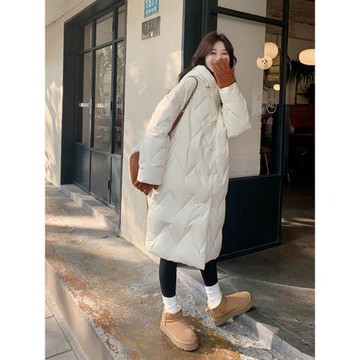 新國標90白鴨絨羽絨服女2025冬季新款高級設計感菱格長款過膝外套