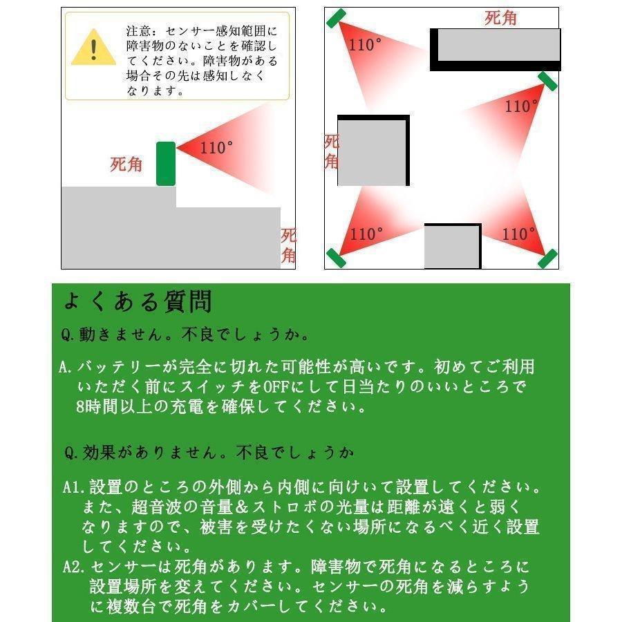 猫よけ 動物撃退器 害獣撃退器 超音波 ソーラー USB充電式 コウモリよけ対策 鳩よけ対策 スズメ撃退 猫撃退 猫退治 犬除け 糞被害 IPX4防水防塵 鳥 犬 狐