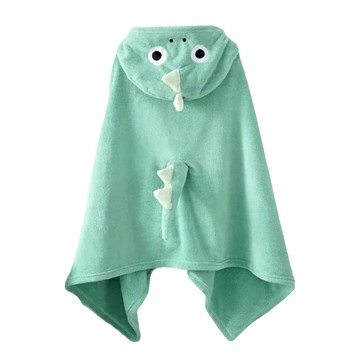 愛北鼻 兒童珊瑚絨連帽浴巾 70x130cm 柔軟吸水速乾  青綠色小恐龍  1件
