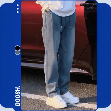 2025新款秋季星空紋牛仔褲休閑男士寬松百搭潮流大碼松緊腰直筒褲鑫弘-衣錦男裝