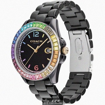 COACH手錶，編號CH00165，38mm黑圓形陶瓷錶殼，黑色中三針顯示， 鑽圈錶面，深黑色陶瓷錶帶款_廠商直送