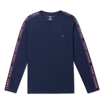 TOMMY 熱銷刺繡Logo滾邊大學T恤-深藍色