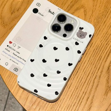台灣現貨🚀 手機殼 太陽磁吸殼 滿屏黑愛心小熊 適用蘋果17Air 16 15 14 13 12 Pro Max Plu