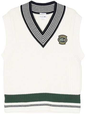 Lacoste - logo-patch cotton-blend vest - unisex - Cotton/Acrylic - XL - Neutrals