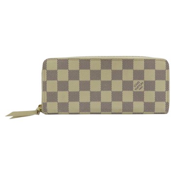 【二手名牌BRAND OFF】LOUIS VUITTON LV 路易威登 白色 棋盤格 帆布 Clemence 拉鍊長夾 N61210