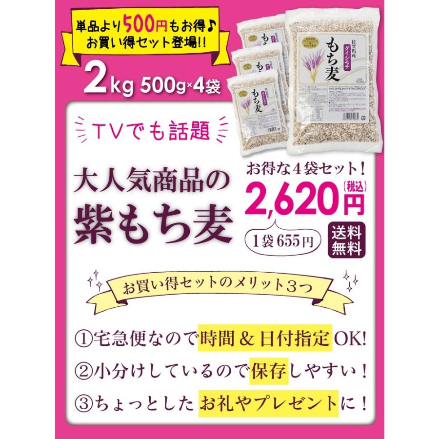 紫もち麦 2kg 500g×4 国産 ダイシモチ 食物繊維 ポリフェノール β-グルカン 自然食品 大麦 押し麦