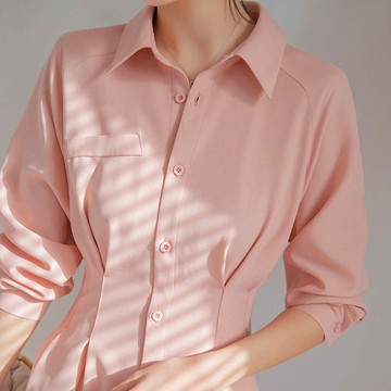 2022高級感女裝氣質法式粉色小眾設計裙子新款襯衫顯瘦連衣裙早春