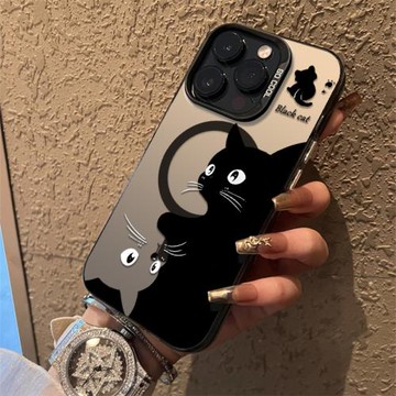 個性黑白貓咪適用三星s24ultra手機殼硬殼磁吸s23可愛趣味s20fe時尚萌寵s21s22+電鍍note20防摔54a15a55a05潮
