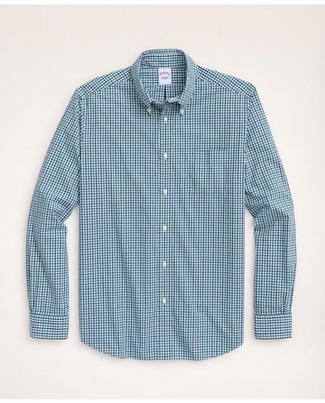 Brooks Brothers Men's Friday Shirt, Poplin Check | Green | Size XS