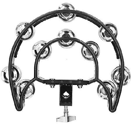 Hi Hat Tambourine Drum Set Half Moon Hand Bell Rattle Loose Double Row Bells with Mounting Bracket for Drummers Guitarists