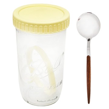 BOACUP 玻璃早餐燕麥杯 附湯匙 600ml  黃色  1組