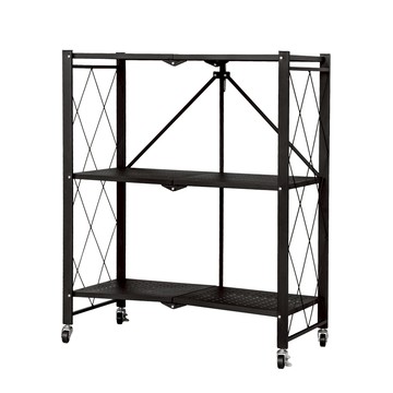 【dayneeds】[免安裝]三層折疊角鋼貨架三層_黑(倉儲架/收納層架/展示架/層架)