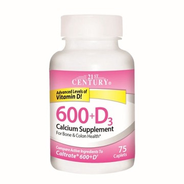 Calcium 600 + Vitamin D 3 75 Caplets by 21st Century