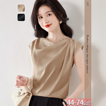 V領純色單肩壓褶連肩袖上衣(2色) M-3XL【215482X】【現+預】☆流行前線☆