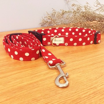 紅色點點款 犬用項圈 牽繩