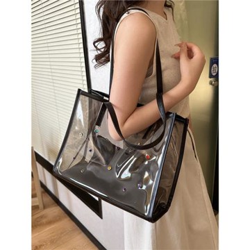 流行透明大容量包包女2023新款潮果凍單肩大包洋氣彩色寶石托特包