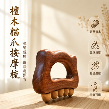 桃園出貨✨ 檀木貓頭大珠刮痧板 肩頸背部帶脈腿部刮痧板 全身通用按摩梳
