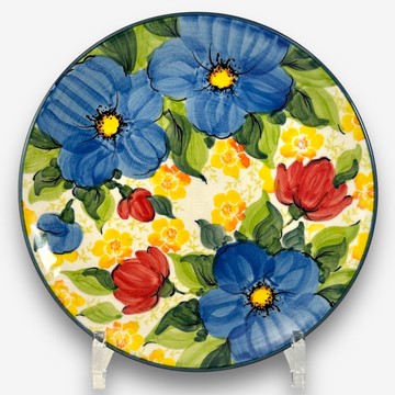 波蘭手繪手工陶-圓盤 19cm 花舞藍調系列 設計師款