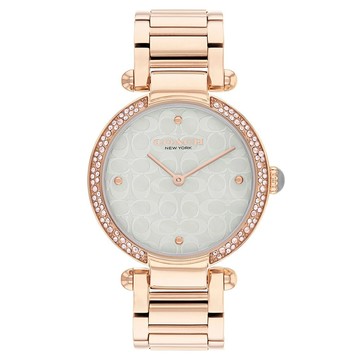 COACH 蔻馳 Cary 女士腕錶 灰色珍珠母貝錶盤 玫瑰金不鏽鋼鍊帶 34mm  玫瑰金