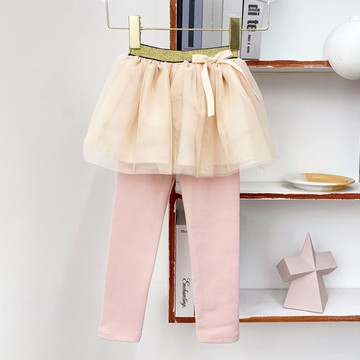 FANMOU - 內搭褲裙-撞色紗裙-粉色x黃色