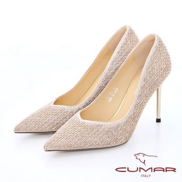【CUMAR】典雅V口貼鑽細跟晚宴婚鞋高跟鞋-金