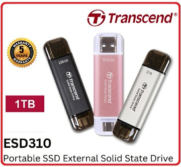 Transcend 創見 ESD310 1TB USB3.2 雙介面固態行動碟 櫻花粉TS1TESD310P / 太空灰TS1TESD310C /  極光銀TS1TESD310S