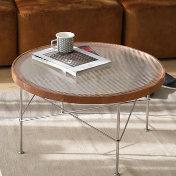 免運/開立發票 卜哩茶幾北歐日式簡約輕奢小戶型客廳櫻桃木實木圓形長虹玻璃茶幾 快速出貨