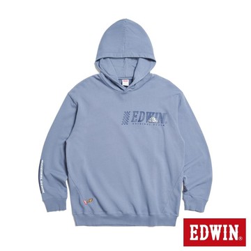 EDWIN 男裝 小騎士寬版長袖連帽T恤 (灰藍色)