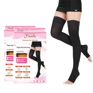 【Freesia】彈性壓力襪-露趾大腿襪(2雙組)(200D/15-22mmHg漸進式壓力)運動保健襪/彈性襪/美腿襪/靜脈曲張襪