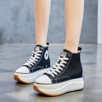 厚底高幫帆布鞋女2026春季新款韓版內增高9cm時尚休閑松糕小白鞋
