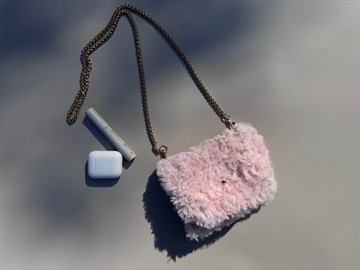 手工編織包 手提包 肩背 側背包 斜背包 - 粉色皮草包