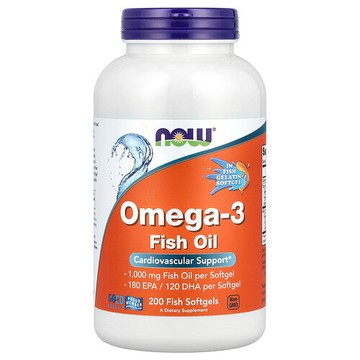 NOW Foods, Omega-3 魚油，1000 毫克，200 粒魚軟膠囊