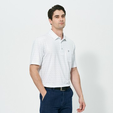 Pierre Cardin 男款 微彈性TOP印花短袖襯衫領短袖polo衫-白色 (5257297-90)