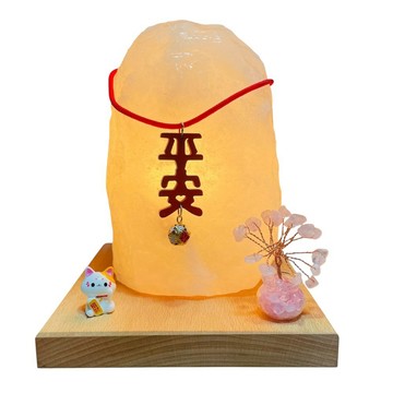 輝輝居家｜淨化靜心平安招財白鹽燈 2-3KG 隨機出貨｜白鹽燈 × 招財貓 × 平安吊飾 × 能量水晶樹 × 原木座