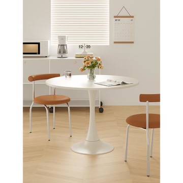 三夢巖板餐桌小戶型家用郁金香小圓桌洽談桌椅組合客廳吃飯桌子