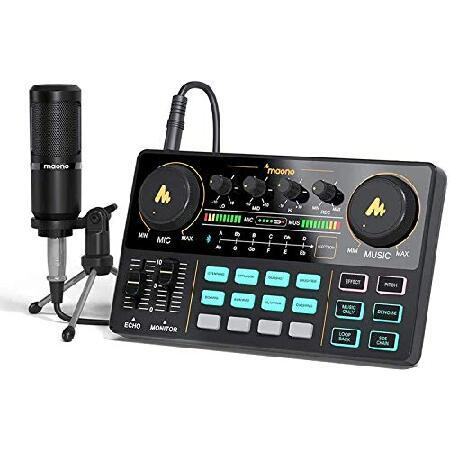 Audio Interface with DJ Mixer and Sound Card, Maonocaster Lite Portable ALL-IN-ONE Podcast Production Studio with 3.5mm Microphone for Guitar, Live St