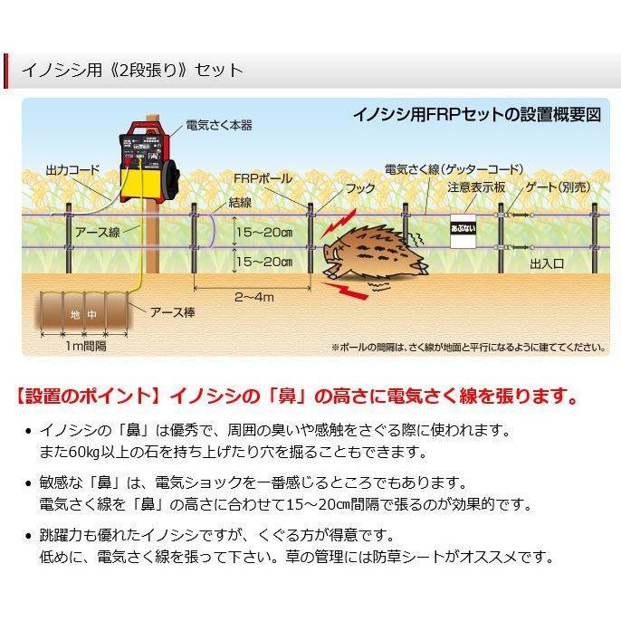 末松電子製作所 電気柵セット イノシシ用 250m FRPポールセット(2段張り)  [送料無料]