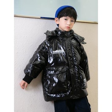 男童亮面免洗羽絨服2023新款洋氣中長款加厚冬季中大童女童冬裝