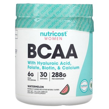 Nutricost, 女性，含透明質酸、葉酸、生物維生素、鈣的支鏈胺基酸，西瓜味，10.2 盎司（288 克）