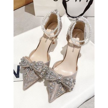 好看甜美仙女風高跟鞋女細跟2026新款中空蝴蝶結禮服新娘婚紗婚鞋