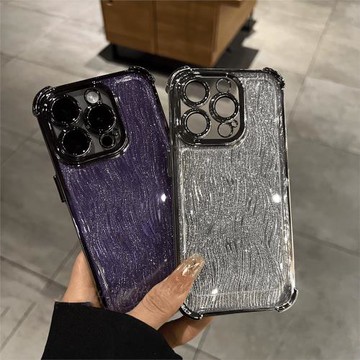 電鍍流光細閃高級防摔適用蘋果16promax手機殼新款iPhone13自帶鏡頭膜蘋果14四角氣囊12細閃粉男女15PM保護套