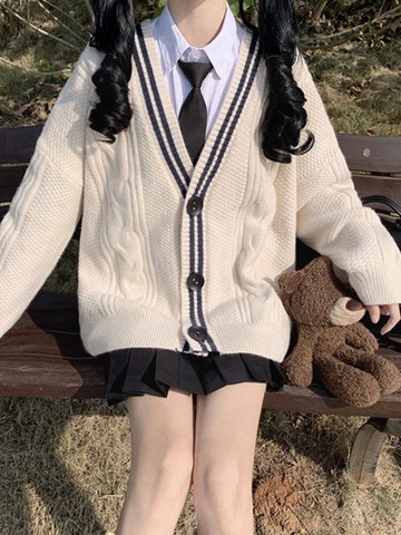 年新款早秋針織開衫女短款上衣服秋冬慵懶風寬松外穿毛衣外套