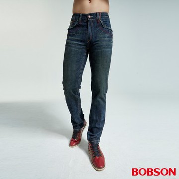 BOBSON 男款繡花變化款深藍直筒褲1728-52
