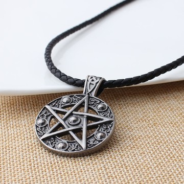 創意毛衣鏈 高中生星星盾牌吊墜短款蠟繩項鏈 女士民族風配飾品