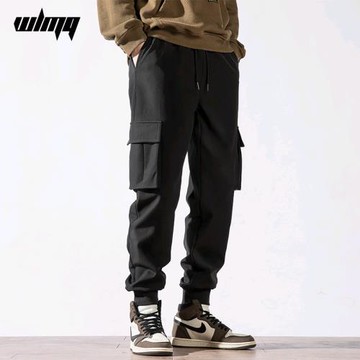 工裝運動褲男寬松束腳褲秋冬季加絨加厚潮流休閑長褲子黑色沖鋒褲