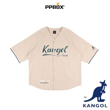 KANGOL 袋鼠 草寫 棒球 襯衫 限定款【64258491】時尚 短袖 情侶裝 T恤 衣服 落肩 女裝 日韓穿搭